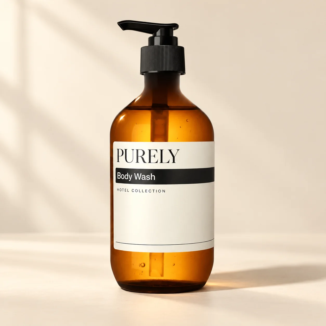 Proposed PURELY Body Wash amber pump bottle